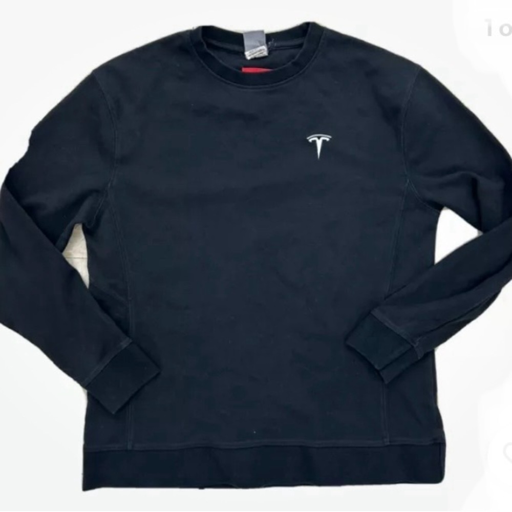 Tesla Men’s Sweatshirt Black LARGE Crewneck